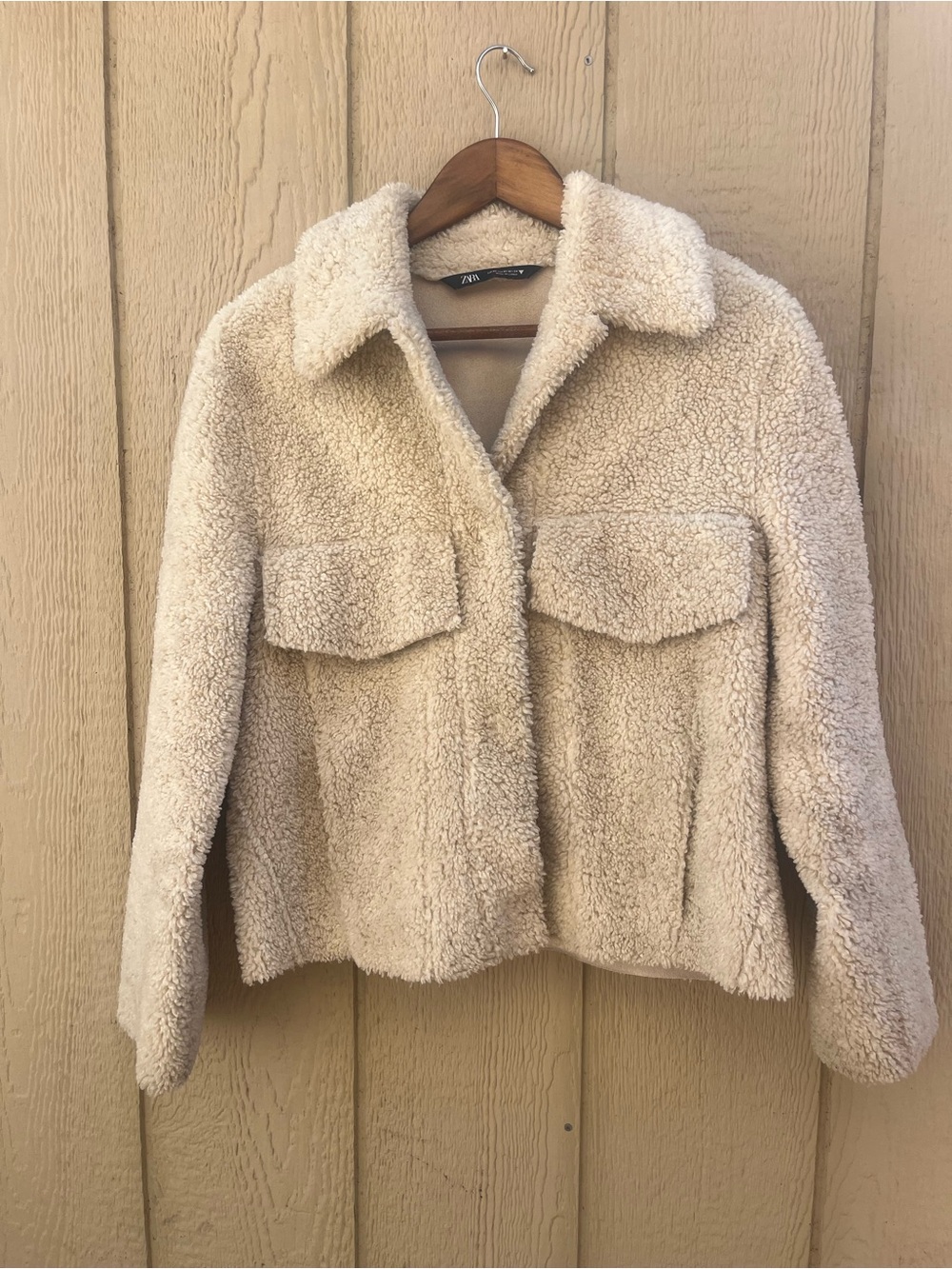 ZARA Teddy Sherpa Jacket Cream Ivory XS